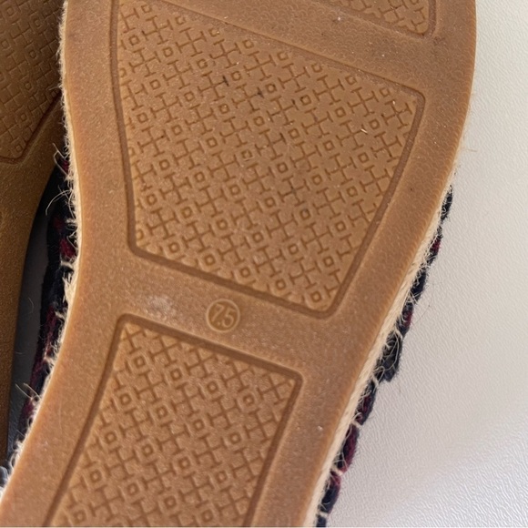 Tory Burch Shoe Espadrille Flat Plaid Check Wool Leather Holiday Blue Red 7.5 - Picture 11 of 13